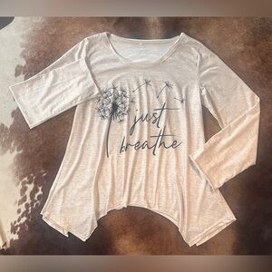 Just Breathe Women's Light Beige Graphic Tee~XL